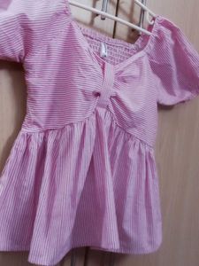 Pink Striped Puff Sleeve Top