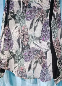Abstract Print Sheer Blouse