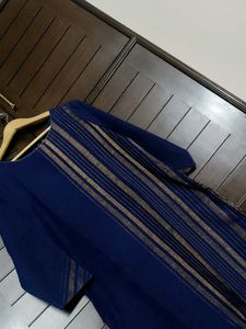 Fabindia Women Blue Gold Striped Long Kurta