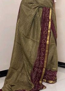 Original Olive Green Bandhani Saree With Blouse