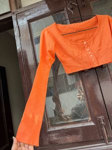 Orange Cropped Knit Top