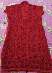 Red Embroidered Kurta