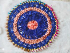 Handmade Blue And Pink Crocheted Doily