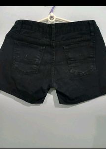 Distressed Black Denim Shorts