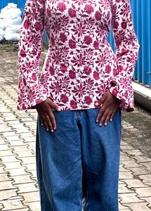 Floral Print Top with Bell Sleeves