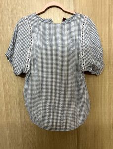 Sweet Blue Gingham &amp; Lace Detail Blouse