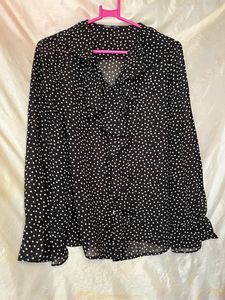 Black Transparent Polka Dot Flare Top