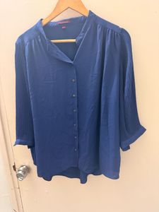 Elegant Navy Blue Pleated Sleeve Top