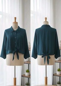 Chic Teal Tie-Front Top