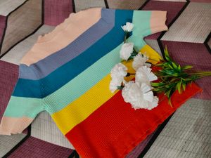 Rainbow Striped Knit Top