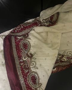 Heavy Embroidered Indian beige Stitched Saree