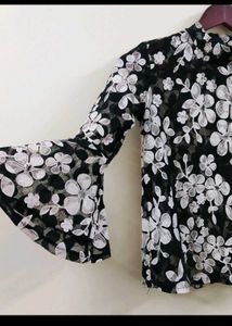 Floral black and white top