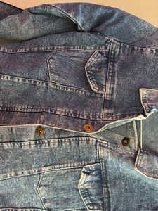 Denim Jacket with Striped Sleeves