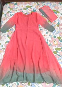 Double Color Anarkali And Dupatta Set