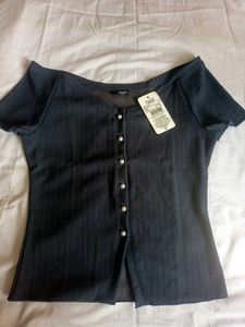 SHEIN BRAND Grey Pearl Fancy Button Top