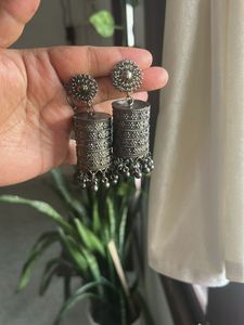 Oxidized Silver Jhumka Earrings