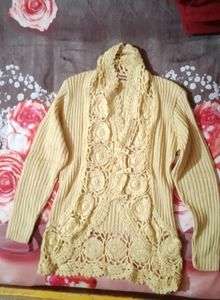 Stunning Beige/Tan Crochet Lace Cardigan Sweater