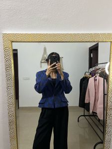 Royal Blue Paisley Print Fitted Blazer