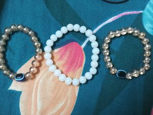 Stack Of 3 Bracelets, 2 Evil Eyes And 1 White