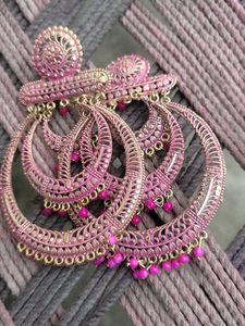Pink Beaded Statement Earrings