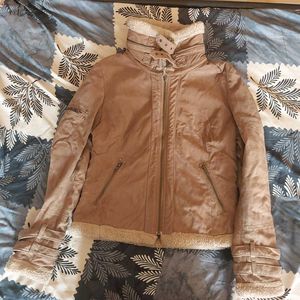 Tan Genuine Suede Leather Sherpa Jacket