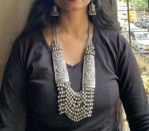 Peacock Engraved Ghungroo Layered Neckpiece Set