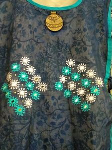 Anarkali Kurti Adjustable From Sides Colour Navy Blue With Mirror Work In Front