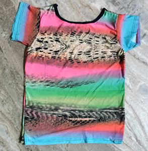Colorful Striped Graphic Print Tee