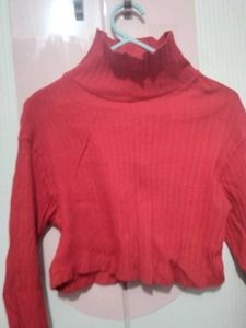 Red Long Sleeve High neck crop top