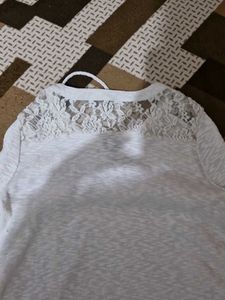 White Lace Detail Long Sleeve Top