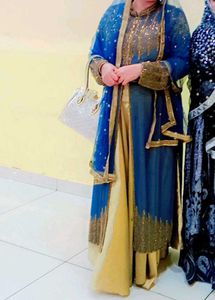 Hand Work Shrug And Gold Silk Lahaga Choli Set