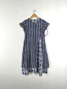 Navy Blue And White Printed Kurta (Women's)