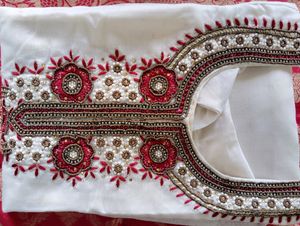 White Kurti With Red Border
