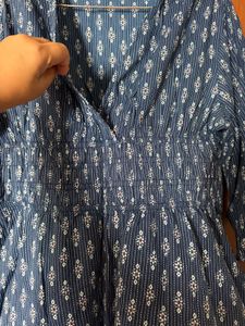 Indigo Print Embroidered Dress