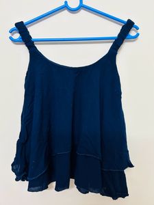 Sleeveless Casual Navy Blue Crop Top