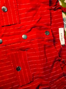 Red Striped Off-Shoulder Top Nd Free Gift Earrings