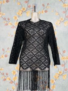 Lace Fringe Top Black