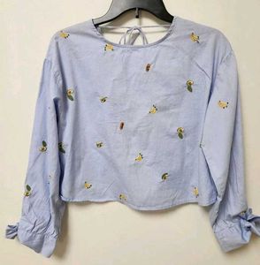 ZARA Banana Avocado Embroidery Top