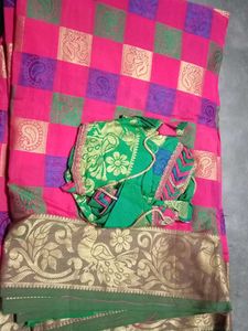 2 time used saree with stitched blouse, new look