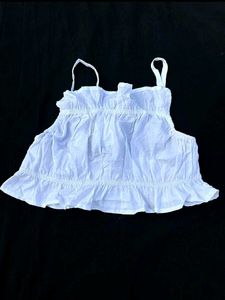 H&amp;M White Cotton Smocked Crop Top