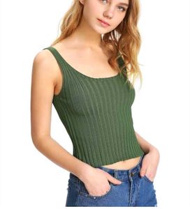 Olive Ribbed Knit Tank Top
