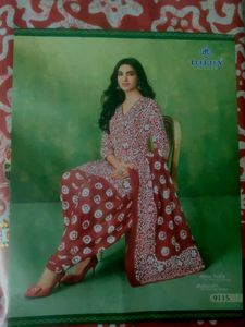 Red Printed Dress Material