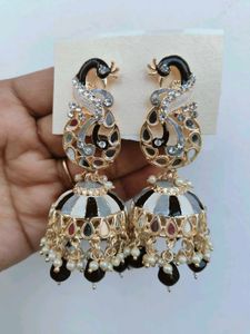 Peacock Meenakari Red/Black Jhumka Earrings