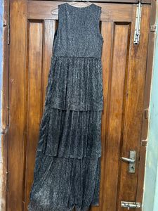 FLARED SHINY PARTY WEAR BLACK DRESS