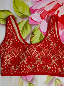 (1099)Red Lace-Up Crop Top
