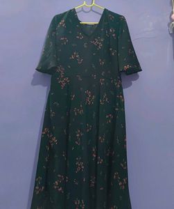 black Floral Midi Dress with Flared Sleeves