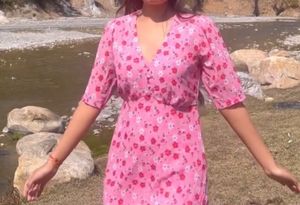 Floral Pink maxi slit dress