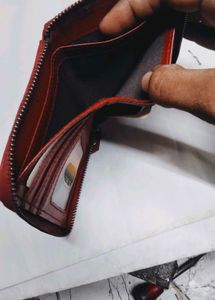 Mens Zipper Trendy Brown/Maroon Guinine Leathr Wal