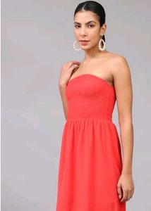 Chic Coral Strapless Dress with price tag
