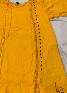 Yellow Embroidered Cotton Kurti
